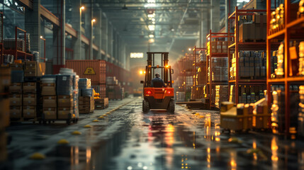 Illustrate the impact of fatigue on safety with a well-rested forklift operator, AI generative.
