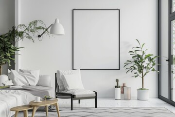 Modern scandinavian interior with poster mockup created with generative ai
