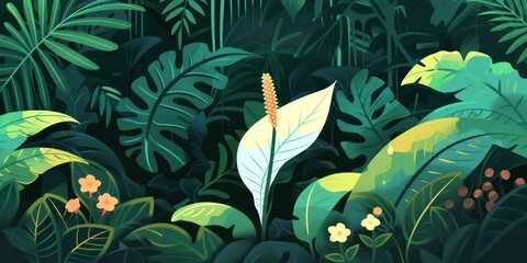 Tropical jungle foliage illustration with vibrant colors - obrazy, fototapety, plakaty