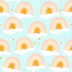 Seamless pattern with clouds and rainbows