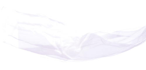 Purple Violet Organza fabric flying in curve shape, Piece of textile blue sky organza fabric throw fall in air. White background isolated motion blur