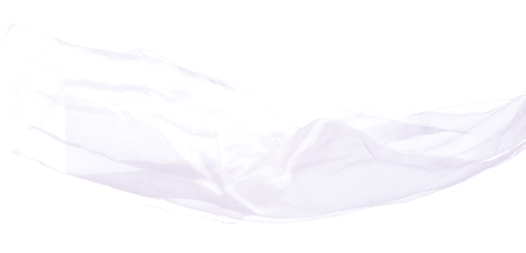 Purple Violet Organza fabric flying in curve shape, Piece of textile blue sky organza fabric throw fall in air. White background isolated motion blur