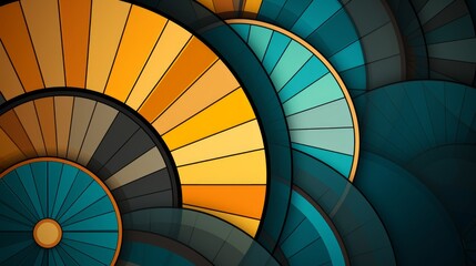 Fototapeta premium geometric circles mobile wallpaper vector art images, in the style of colorful woodcarvings, dark turquoise and dark amber, precisionist, cardboard
