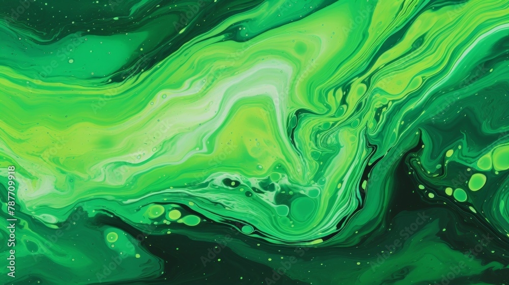 Sticker Green fluid art marbling paint textured background