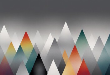 pattern of triangles in different shades of grey, overlaid with a sophisticated multicolored painting of a skyscraper