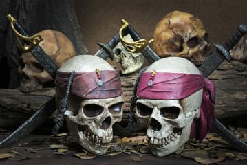 Two Pirate Skull Three Human Skull Forest