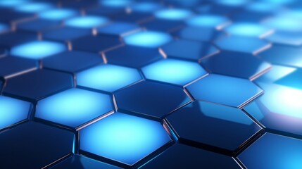 Hexagonal Abstract metal background with light, blue colors