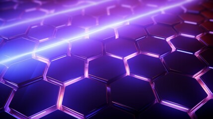 Hexagonal Abstract metal background with light, purple colors