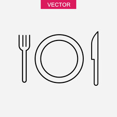 Lunch time linear icon. vector Table knife, fork and plate icon, Food symbol flat illustration..eps