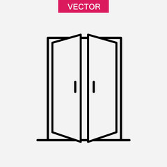 Open double door outline icon. door building house vector liner flat trendy style illustration for web and app..eps