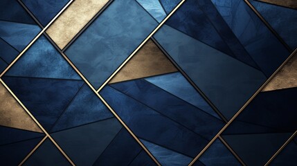 Luxury abstract and geometric background in gold and blue colors with metallic texture