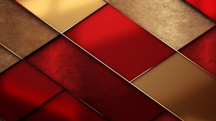 Luxury abstract and geometric background in gold and red colors with metallic texture