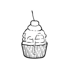 Hand drawn cupcake with cherry on top