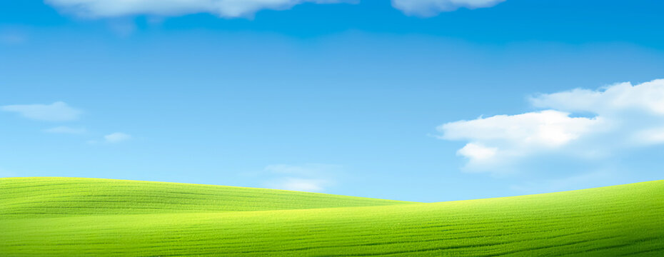landscape background of green field slope in fresh moody.nature outdoor view.banner size