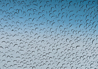 Environmental background texture image of raindrops on a blue gradient.