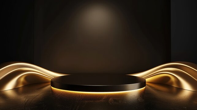 Design podium black luxury gold light scene pedestal presentation showcase event beauty shine object cosmetic sale