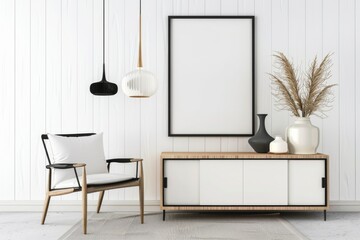 Modern scandinavian interior with poster mockup created with generative ai