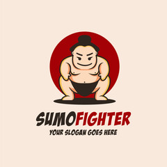 Fat Sumo Fighter mascot cartoon logo icon vector illustration on light background