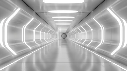 Empty white future 3D neon background studio futuristic corridor render modern interior silver road black wall design gray tunnel stage floor.