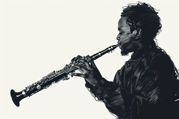 illustration of a jazz musician playing the clarinet - obrazy, fototapety, plakaty