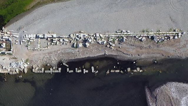 Theos ancient city port drone wiev