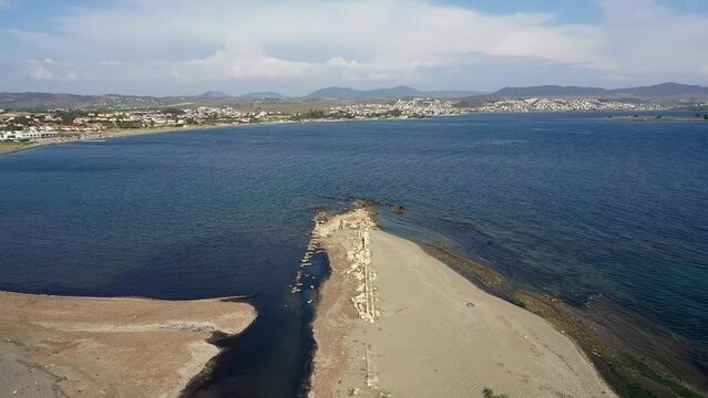 Theos ancient city port drone wiev