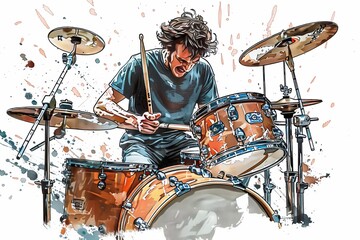 Fototapeta na wymiar illustration of a drummer playing the drum set