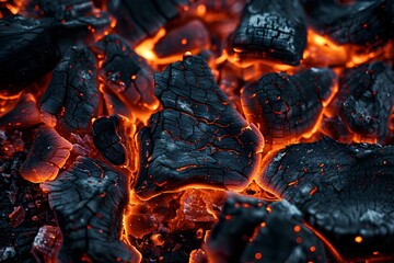 A close up of a fire with rocks and lava in the background and red hot lava in the middle a 3D - Powered by Adobe