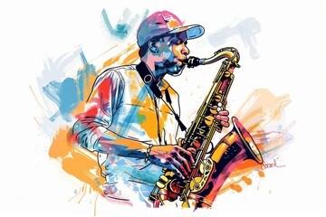 illustration of a jazz musician playing the saxophone