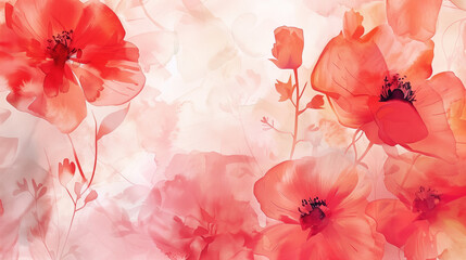 Red floral background with delicate red poppies bloom.