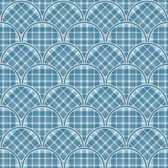 Vector hand drawn gray-blue checkered seamless geometric pattern with circles