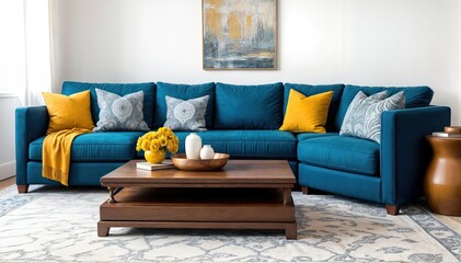 Pastel Sofa and Blank Wall Interior Copy Space