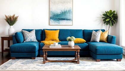 Pastel Sofa and Blank Wall Interior Copy Space
