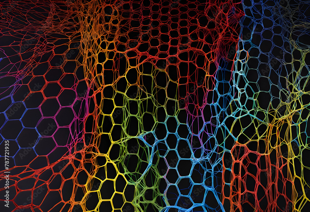 Canvas Prints rainbow neon hexagons forming a vibrant digital honeycomb networ