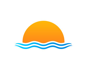 Sun and sea wave vector illustration logo