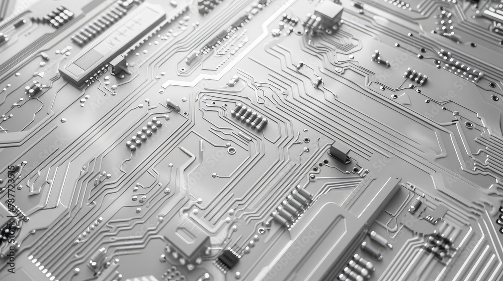 Fototapete white texture background of printed circuit board. computer technology background. information tech.