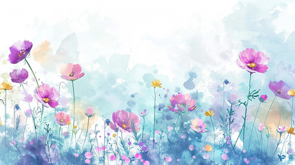 コスモスの花の水彩画
