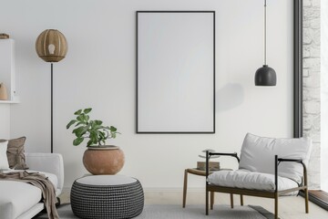 Modern scandinavian interior with poster mockup created with generative ai