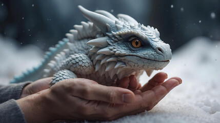 Baby Snow Dragon in Hand