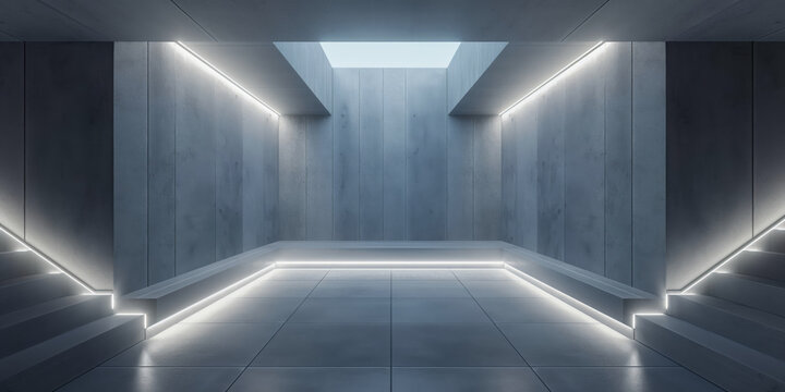 Modern architectural corridor with led lights