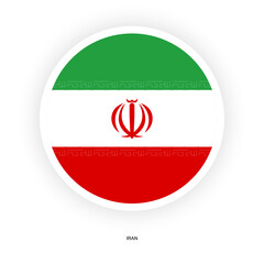 Iran circle flag icon isolated on white background. Iranian circular flag icon with white border on white background.