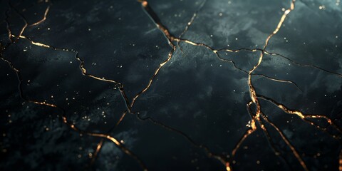 A dramatic and luxurious close-up of a dark textured surface with intricate golden cracks that exude a sense of opulence and decay - obrazy, fototapety, plakaty