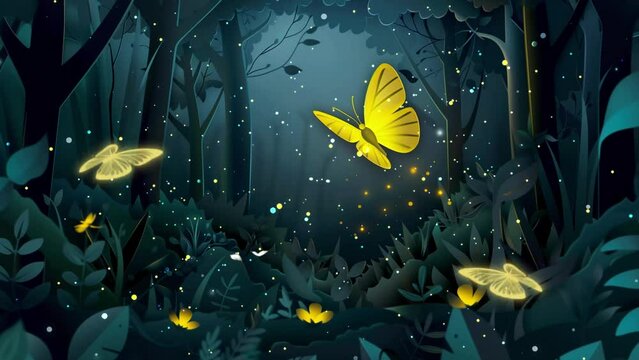 abstract and magical image of firefly flying in the forest. seamless looping overlay 4k virtual video animation background