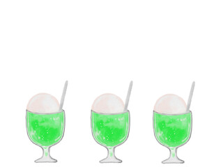 クリームソーダが並んだ手書きイラスト