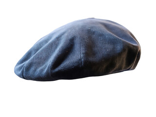 Black french cap beret side view on transparent background