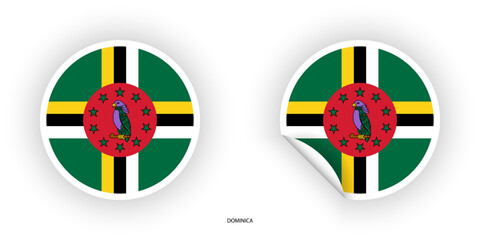 Dominica sticker flag icon set in circle shape and circular shape with peel off isolated on white background.
