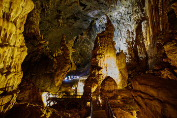 Stalagmite and stalactite at Phu Pha Petch cave in Thailand