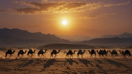 camel line in desert nice view 