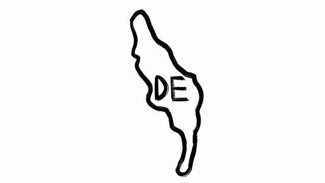 Hand drawn map of Delaware and the United States of America filmed in set of animations. Minimalist and monochrome illustration showcasing the outline of the state and whole country including border