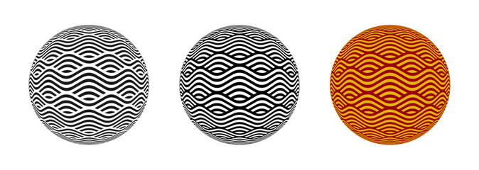 Chinese Wave Pattern Ornament inside Circle Ball Sphere Vector Illustration Set Isolated on White